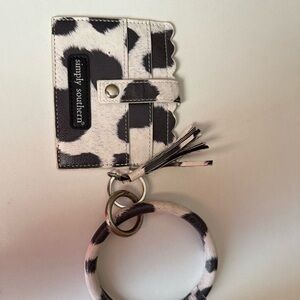Simply Southern Black and White Cow Print Cardholder Keyring with Tassel